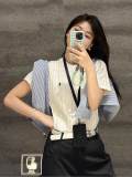 5A Women's Cable-Knit Short-Sleeve Sweater White 2242