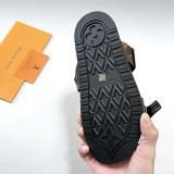 5A Bom Dia Monogram Slide Sandals – Brown Canvas with Gold Buckle
