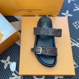 5A Bom Dia Monogram Slide Sandals – Brown Canvas with Gold Buckle