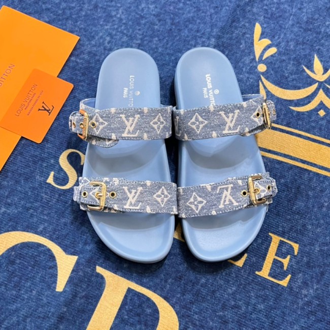 5A Bom Dia Flat Comfort Mule Sandals Blue
