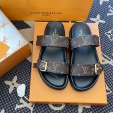 5A Bom Dia Monogram Slide Sandals – Brown Canvas with Gold Buckle