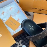 5A Bom Dia Monogram Slide Sandals – Brown Canvas with Gold Buckle