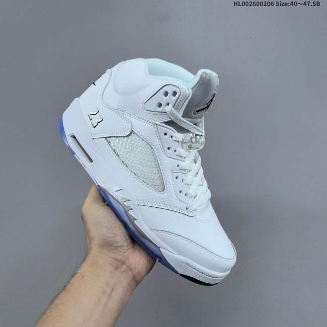 5A Air Jordan 5 Retro White Metallic High Top Basketball Sneakers