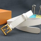 FF Logo Slim Leather Belt Black Gold Buckle 25mm