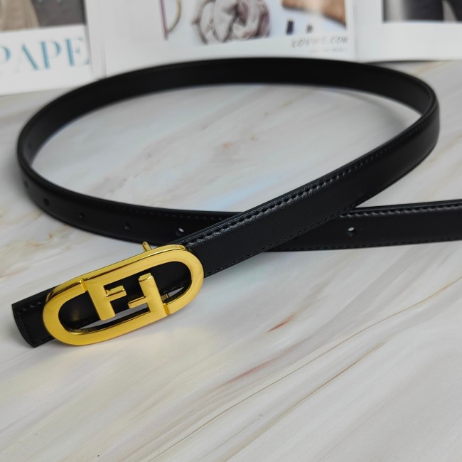 FF O'Lock Slim Leather Belt Black Gold Adjustable
