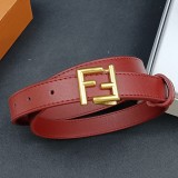 FF Logo Slim Leather Belt Black Gold Buckle 25mm