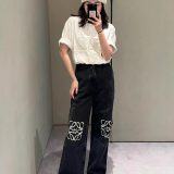 5A Women Anagram Baggy Embroidered Wide-Leg Jeans Straight Denim Pants