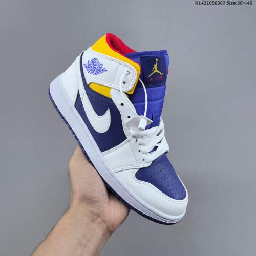 5A Air Jordan 1 Mid White Deep Royal Blue University Gold Sneakers Basketball Shoes 554724-131