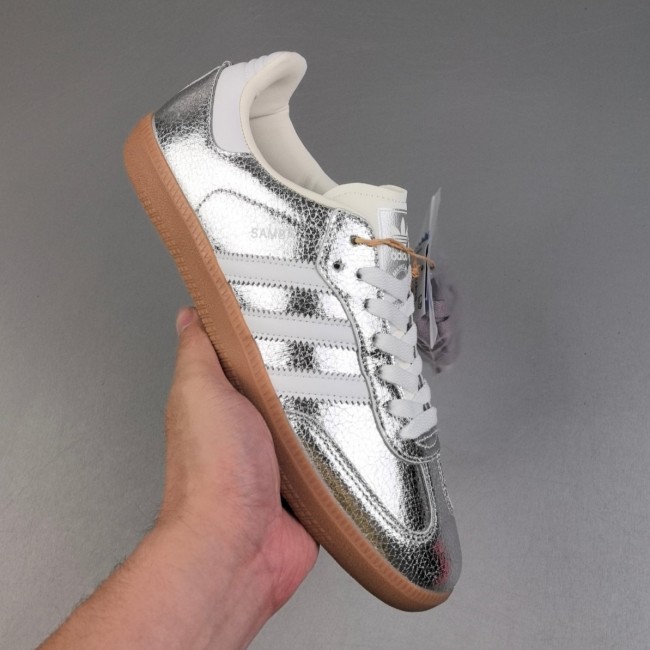 5A Originals Samba OG Silver Metallic Cracked Leather Shoes JR0035