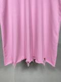 Original Unisex Pink Embroidered Logo Distressed Hem T-Shirt