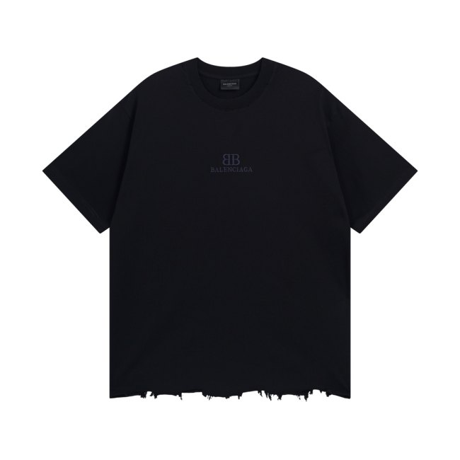 Original Unisex Black Embroidered Logo Distressed Hem T-Shirt