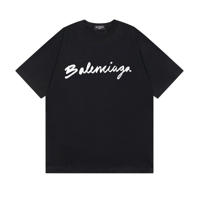 Original Handwritten Logo Oversized T-Shirt Black Cotton Tee with White Script Print