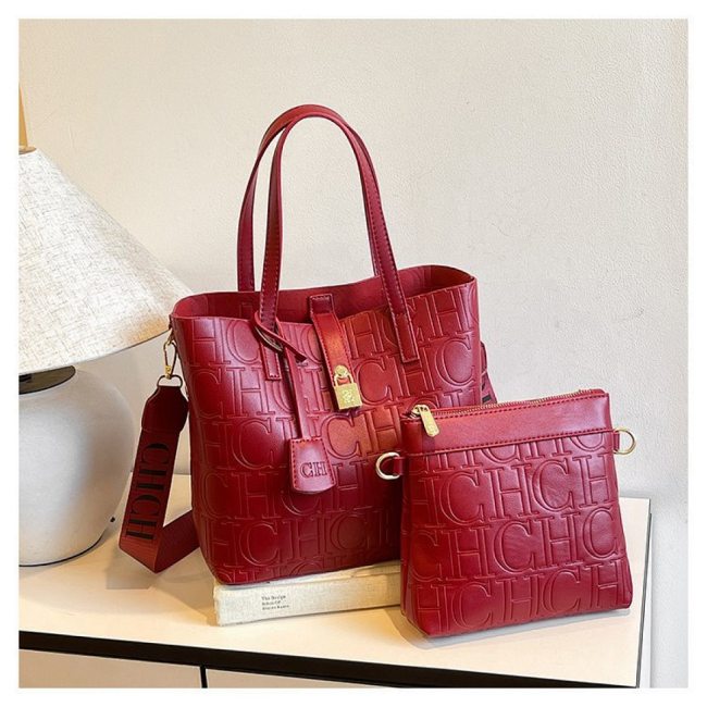 5A Matryoshka Locked Embossed Logo Leather Handbag Women's 2 Piece Tote Bag Set