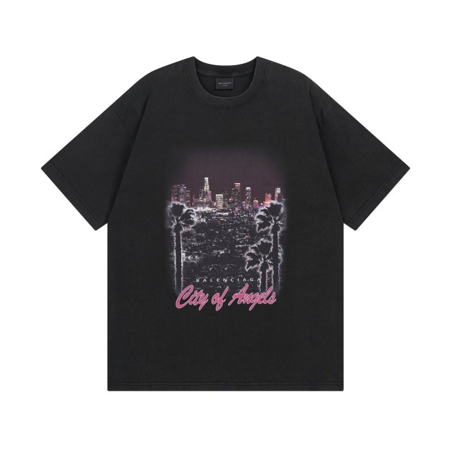 Original Los Angeles Night Scene Printed T-Shirt Vintage Wash Streetwear