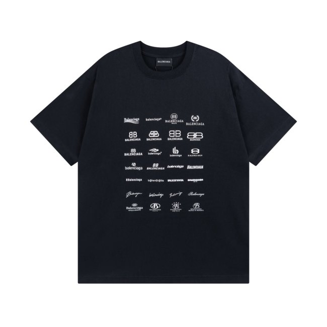Original Multi Logo Print Short Sleeve T-Shirt Black Cotton Streetwear Tee
