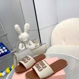 5A Canvas Logo Flat Slide Sandals Summer Beach Resort Casual Footwear