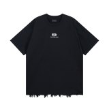 Original 3B Logo Distressed Hem T-Shirt Black Cotton Tee with Raw Edge Detail