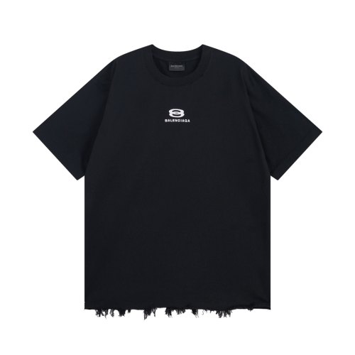 Original 3B Logo Distressed Hem T-Shirt Black Cotton Tee with Raw Edge Detail
