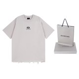 Original 3B Logo Distressed Hem T-Shirt White Cotton Tee with Raw Edge Detail