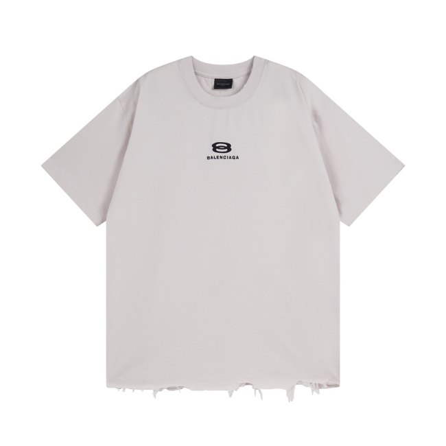 Original 3B Logo Distressed Hem T-Shirt White Cotton Tee with Raw Edge Detail