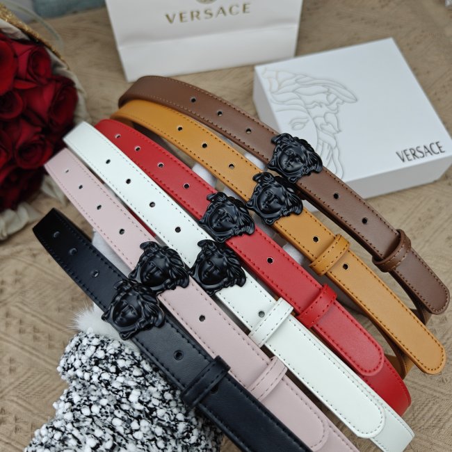 5A Women's Thin Leather Belt with Medusa Buckle