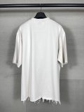 Original 3B Logo Distressed Hem T-Shirt White Cotton Tee with Raw Edge Detail