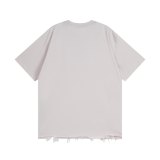 Original 3B Logo Distressed Hem T-Shirt White Cotton Tee with Raw Edge Detail