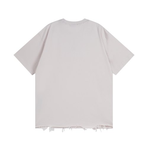 Original 3B Logo Distressed Hem T-Shirt White Cotton Tee with Raw Edge Detail