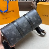 Original Keepall Bandoulière 25 Black Monogram Eclipse Leather Duffle Bag