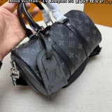 Original Keepall Bandoulière 25 Black Monogram Eclipse Leather Duffle Bag