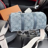 Original Keepall Bandoulière 25 Denim Blue Monogram Embossed Canvas Travel Bag