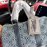 Original Keepall Bandoulière 25 Denim Blue Monogram Embossed Canvas Travel Bag