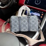 Original Keepall Bandoulière 25 Denim Blue Monogram Embossed Canvas Travel Bag