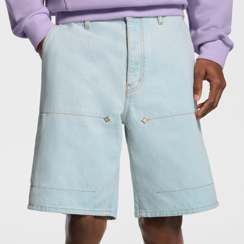 Original Men's Light Wash Denim Shorts Embroidered Logo Workwear Shorts