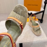 Original Helios Wedge Sandals Monogram Canvas Espadrille Platform Sandals