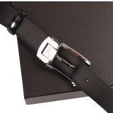 5A Men's Premium Black Leather Belt with Polished Silver Pin Buckle 26322