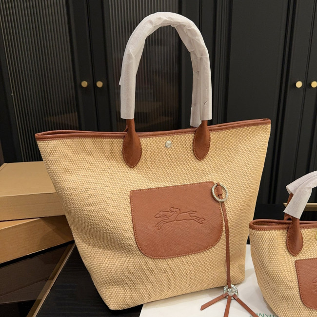 Original  Le Panier Pliage Raffia Straw Tote Bag Embossed Horse 35×28cm