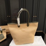 Original  Le Panier Pliage Raffia Straw Tote Bag Embossed Horse 35×28cm