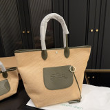 Original  Le Panier Pliage Raffia Straw Tote Bag Embossed Horse 35×28cm