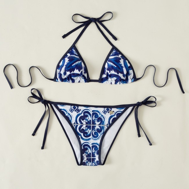 5A Women's Blue Porcelain Print Bikini Set