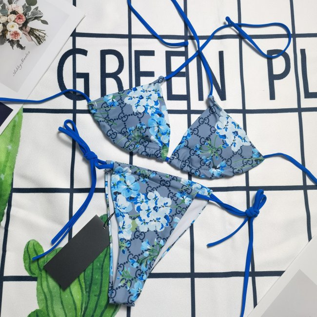 5A Blue Floral Monogram Bikini Set