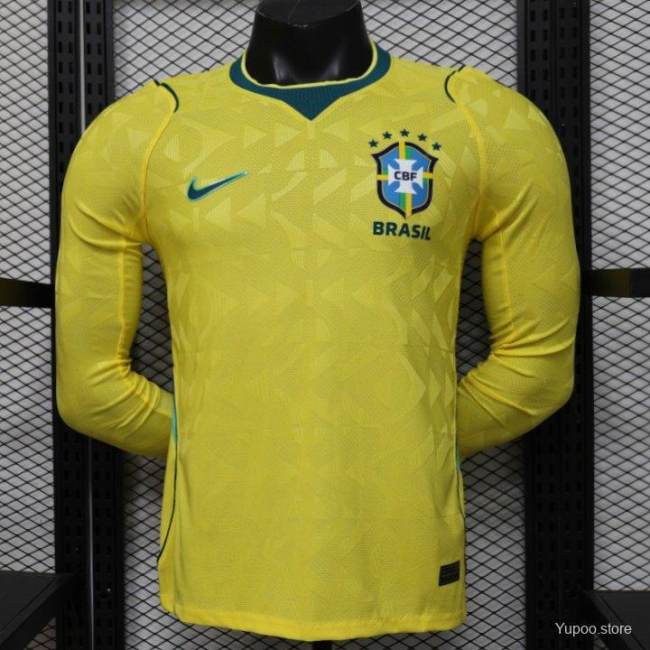 Original Brazil 2026 FIFA World Cup National Teams Player Version Home Long Sleeve Jersey