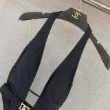 5A Women's Deep V-Neck Halter One-Piece Swimsuit Black
