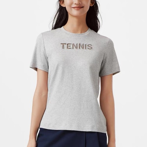 5A Women's Tennis Graphic T-Shirt Classic Crew Neck Short Sleeve Tee Grey