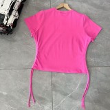 5A Women's Drawstring Side Tie Short Sleeve T-Shirt