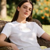 5A Women's Tennis Graphic T-Shirt Classic Crew Neck Short Sleeve Tee White