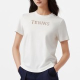 5A Women's Tennis Graphic T-Shirt Classic Crew Neck Short Sleeve Tee White