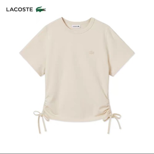 5A Women's Drawstring Side Tie Short Sleeve T-Shirt Beige