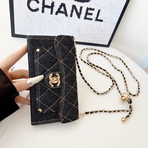 5A Denim Flip iPhone Case with Chain Strap