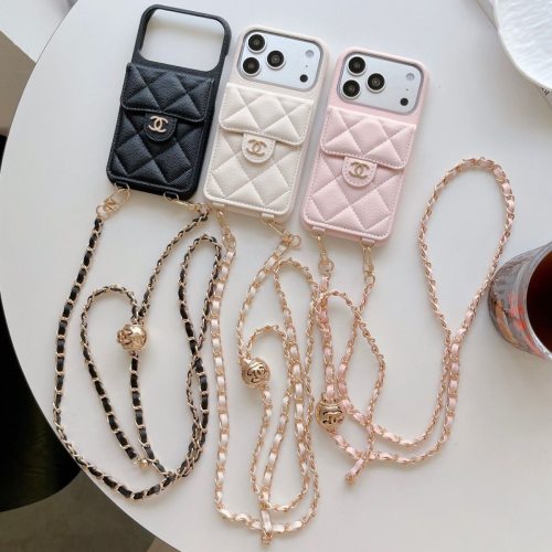 5A Quilted Leather Phone Case with Chain Strap